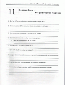 Introduction à l’histoire et à l’analyse musicale II. Le classicisme et le romantisme Questionnaires II. Le romantisme