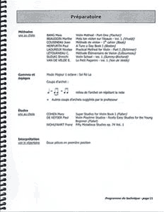 Programme d'études - violon