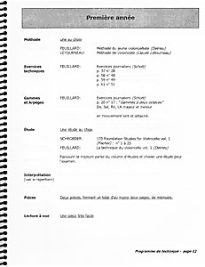Programme d'études - violoncelle