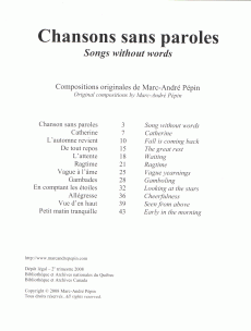 Pépin, Marc-André - Chansons sans paroles