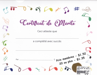 Certificat de mérite (Symboles musicaux multicolores)