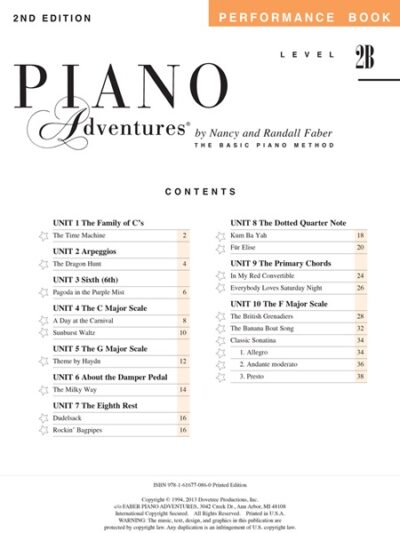 Faber and Faber - Piano Adventures Level 2B Performance Book 2nd Edition