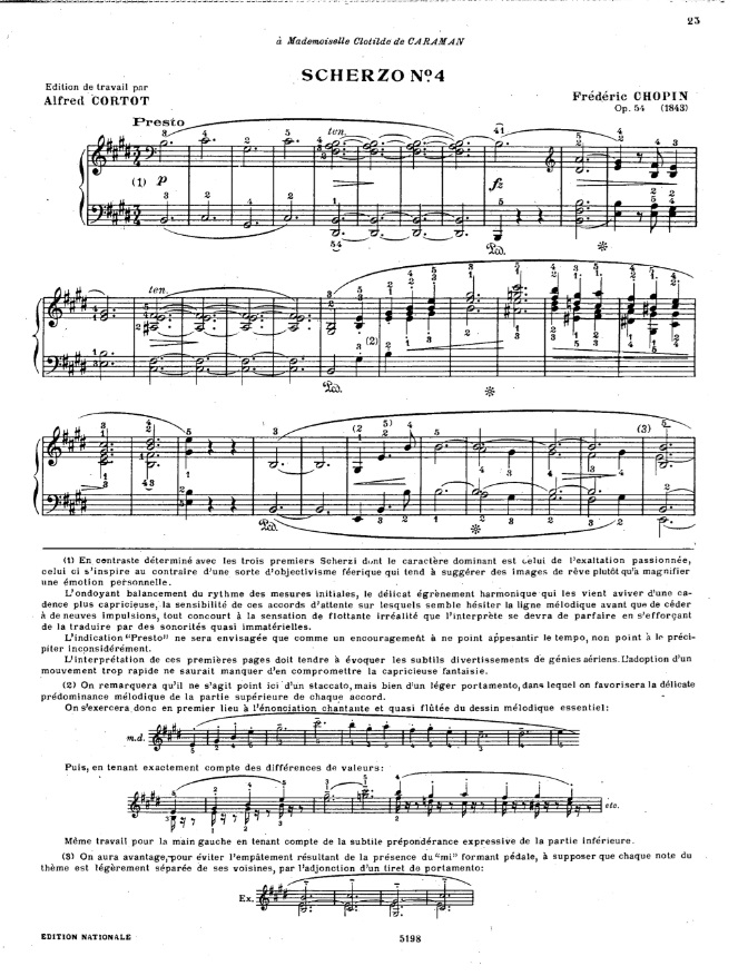 Chopin - Scherzi Cortot ex. Chopin, Frederic - Scherzos op. 20, 31, 39, 54 édition de travail d'Alfred Cortot